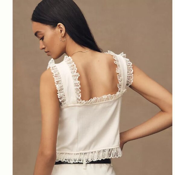 Brand New Blue Tassel Lace Tie-Front Tank Top - Picture 2 of 16